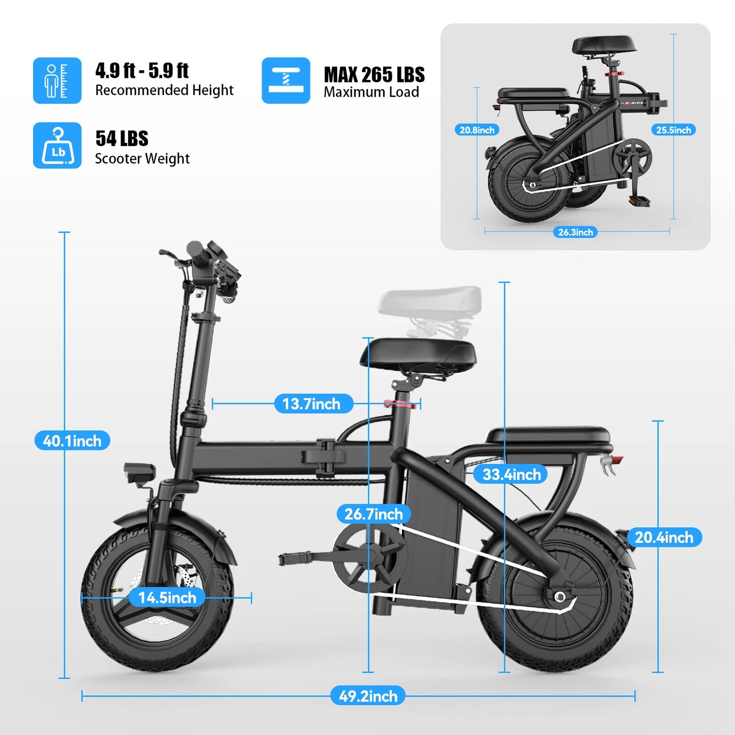 Folding Commuter E-Bike – 21-Speed Electric Bike for Adults with Long Range Battery