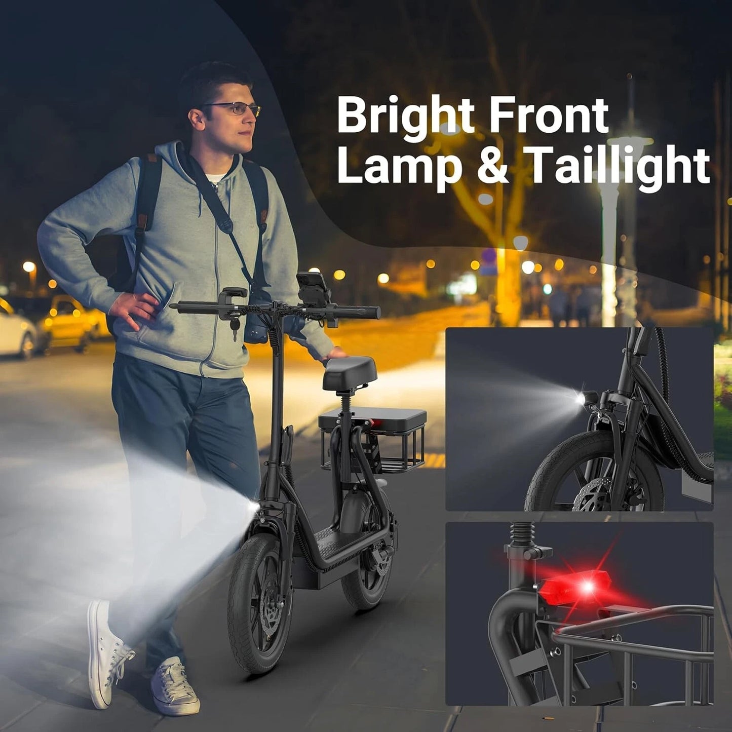 Fast Electric Scooter with Seat – Foldable Long Range E-Scooter with Powerful Motor