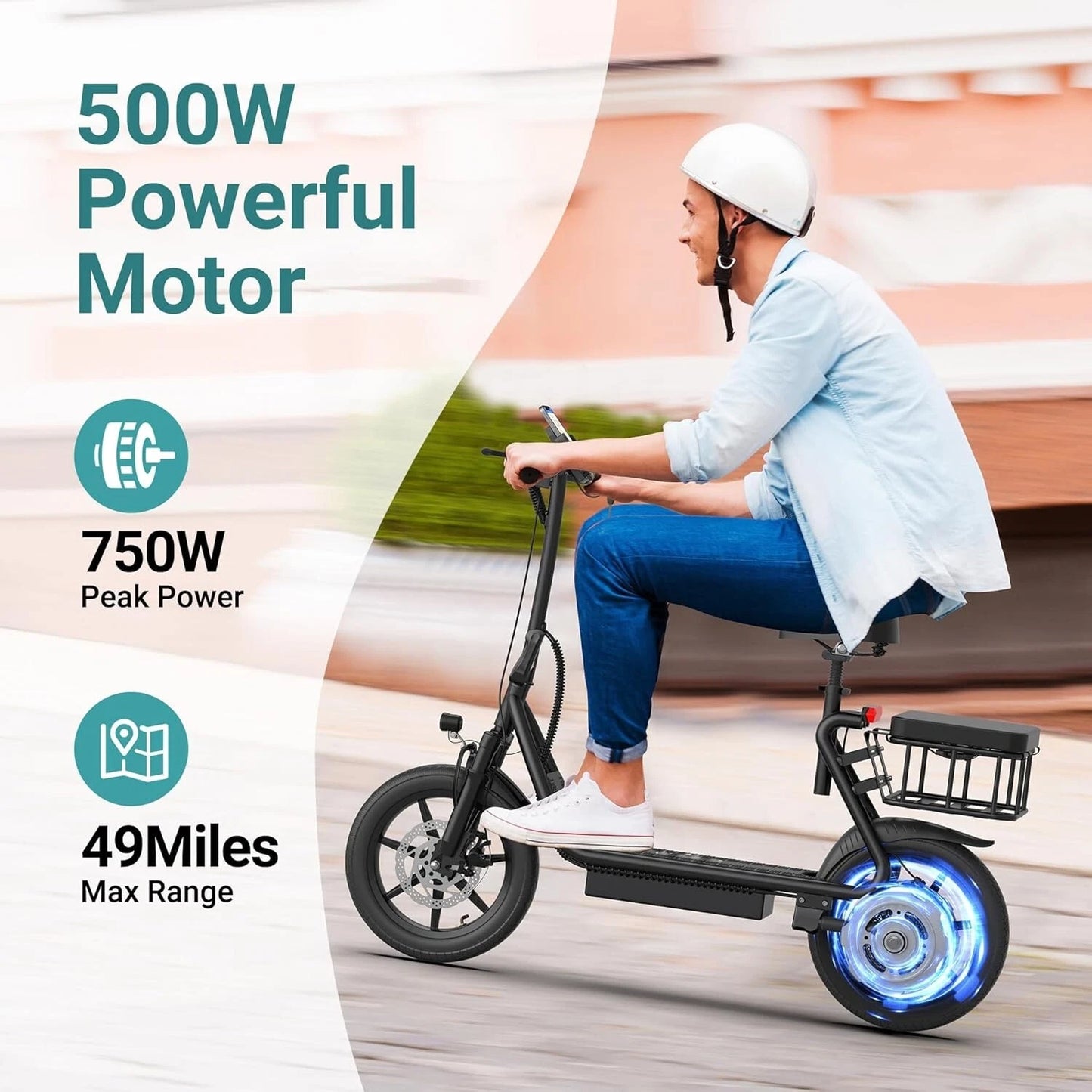 Fast Electric Scooter with Seat – Foldable Long Range E-Scooter with Powerful Motor