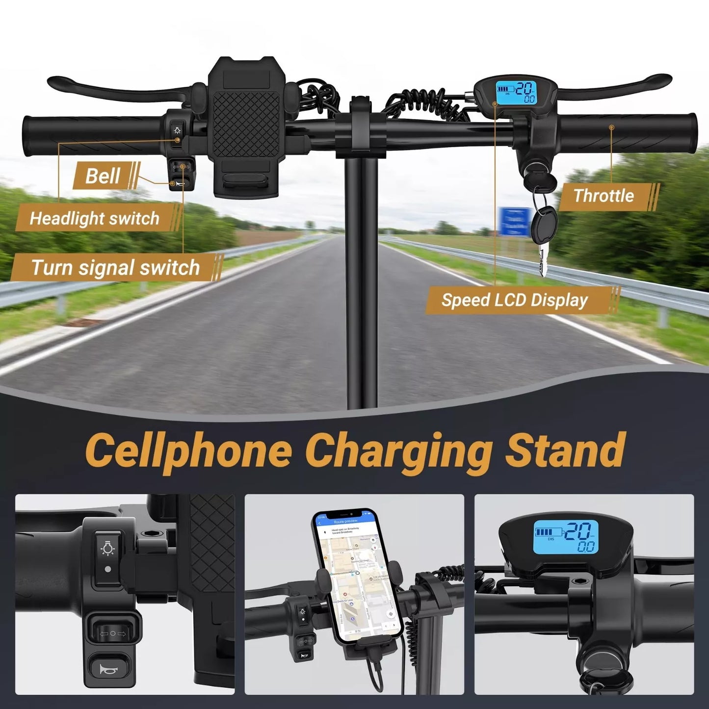 Fast Electric Scooter with Seat – Foldable Long Range E-Scooter with Powerful Motor