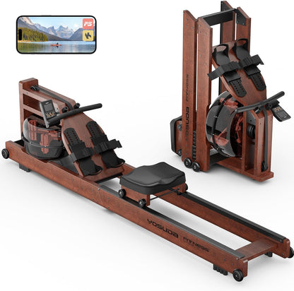 Water Rowing Machine for Home Gym – Foldable Wooden Rower with Water Resistance & LCD Monitor