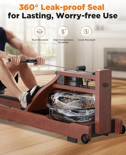 Water Rowing Machine for Home Gym – Foldable Wooden Rower with Water Resistance & LCD Monitor