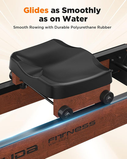 Water Rowing Machine for Home Gym – Foldable Wooden Rower with Water Resistance & LCD Monitor