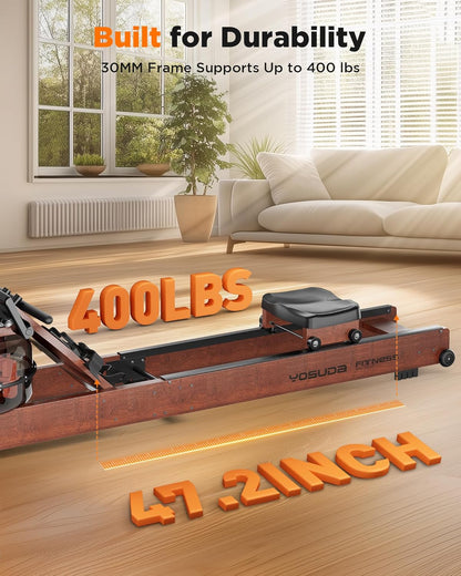 Water Rowing Machine for Home Gym – Foldable Wooden Rower with Water Resistance & LCD Monitor
