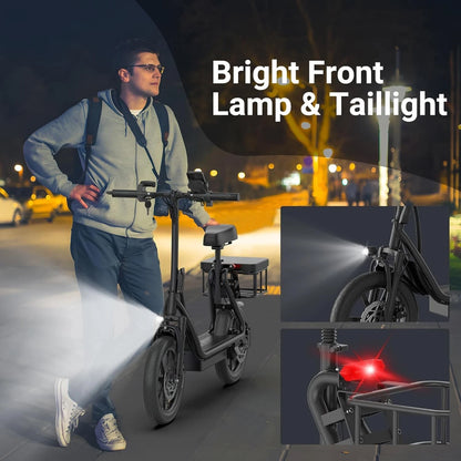 Fast Electric Scooter with Seat – Foldable Long Range E-Scooter with Powerful Motor