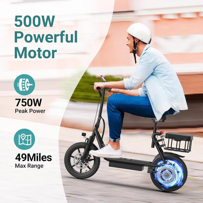 Fast Electric Scooter with Seat – Foldable Long Range E-Scooter with Powerful Motor